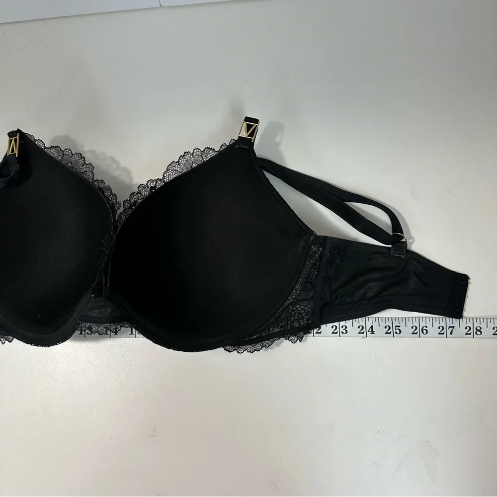 Victoria’s Secret Black Lace Gold Logo Very Sexy Uplift Plunge Sz 34DDD - Picture 11 of 12